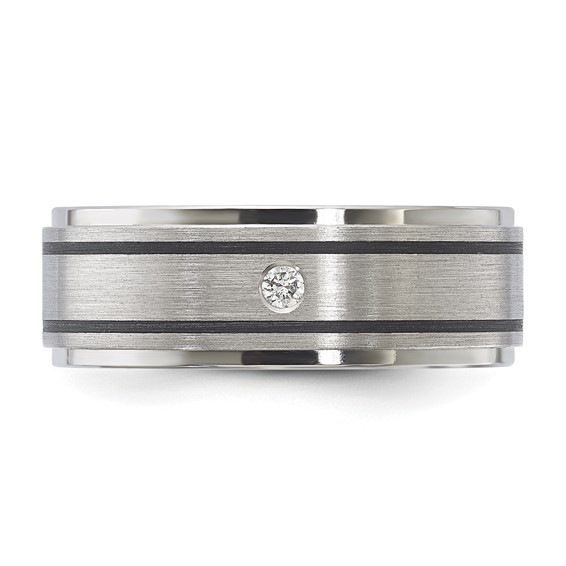 Titanium 8mm Brushed Finish 0.05ct Diamond w/Black Stripes Band