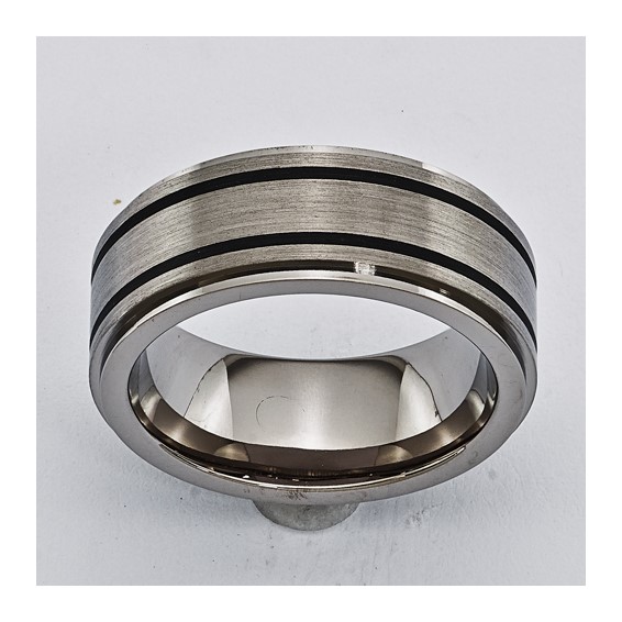 Titanium 8mm Brushed Finish 0.05ct Diamond w/Black Stripes Band