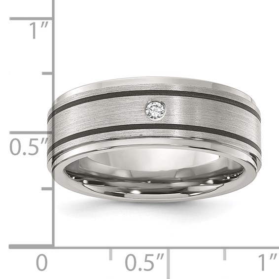 Titanium 8mm Brushed Finish 0.05ct Diamond w/Black Stripes Band