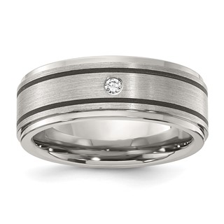 Titanium 8mm Brushed Finish 0.05ct Diamond w/Black Stripes Band