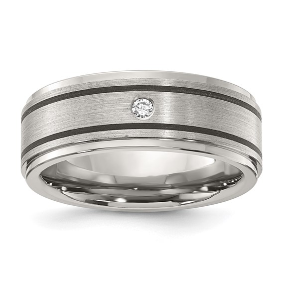 Titanium 8mm Brushed Finish 0.05ct Diamond w/Black Stripes Band