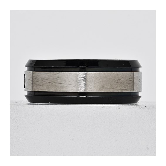 Titanium 8mm 0.05ct Diamond Double Groove & Black IP Edges Band
