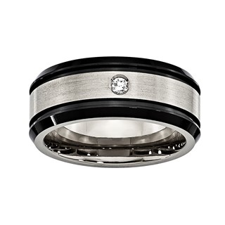 Titanium 8mm 0.05ct Diamond Double Groove & Black IP Edges Band