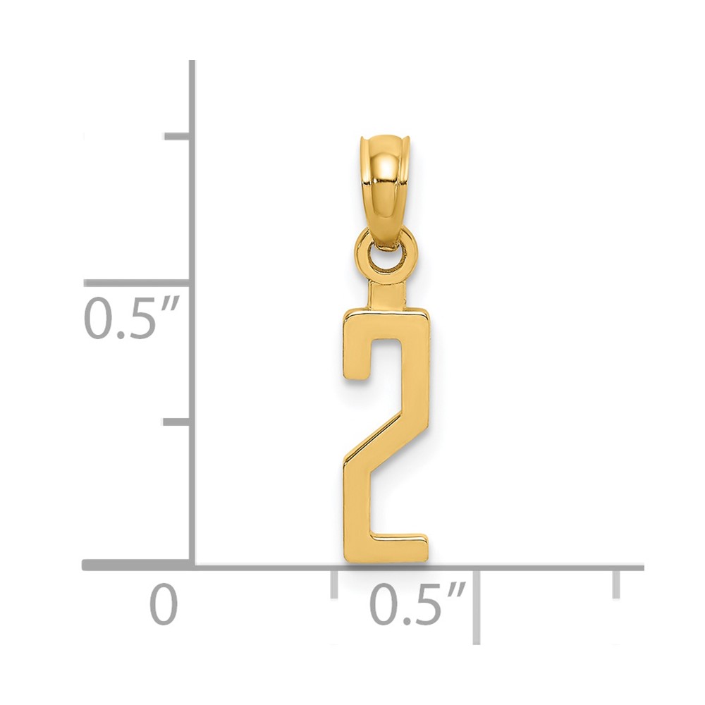14k Polished Number 2 Pendant (NU02)