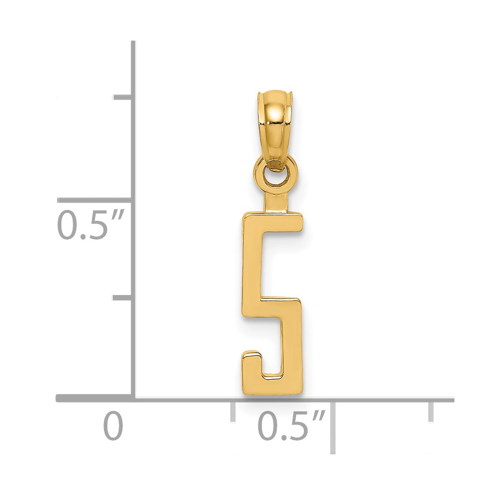 14k Polished Number 5 Pendant (NU05)