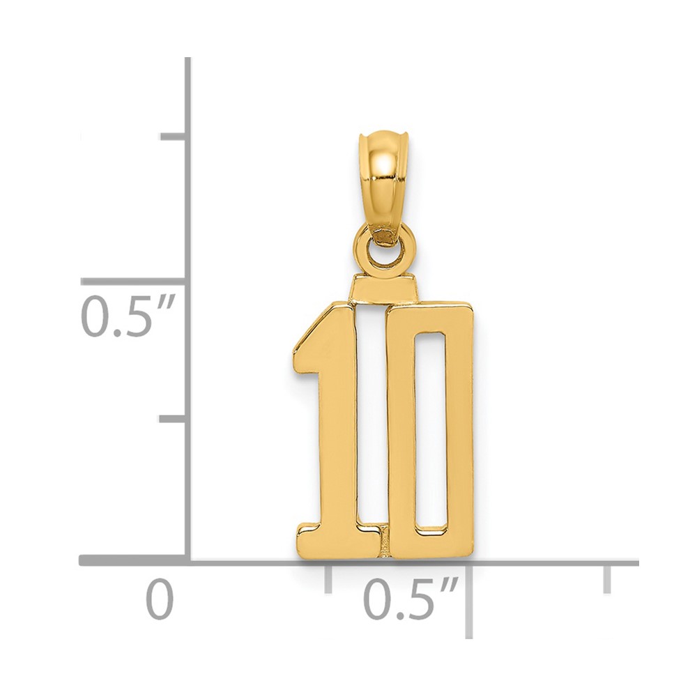 14k Polished Number 10 Pendant (NU10)