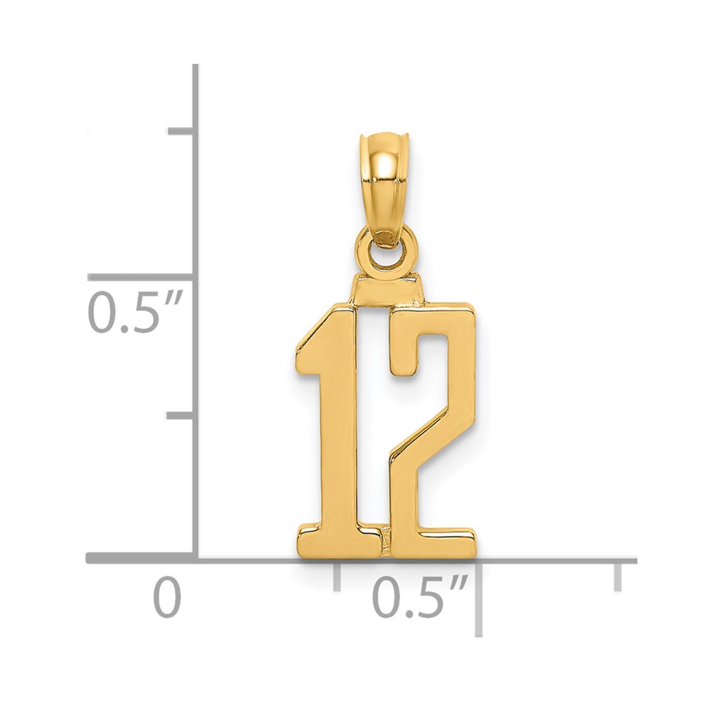14k Polished Number 12 Pendant (NU12)
