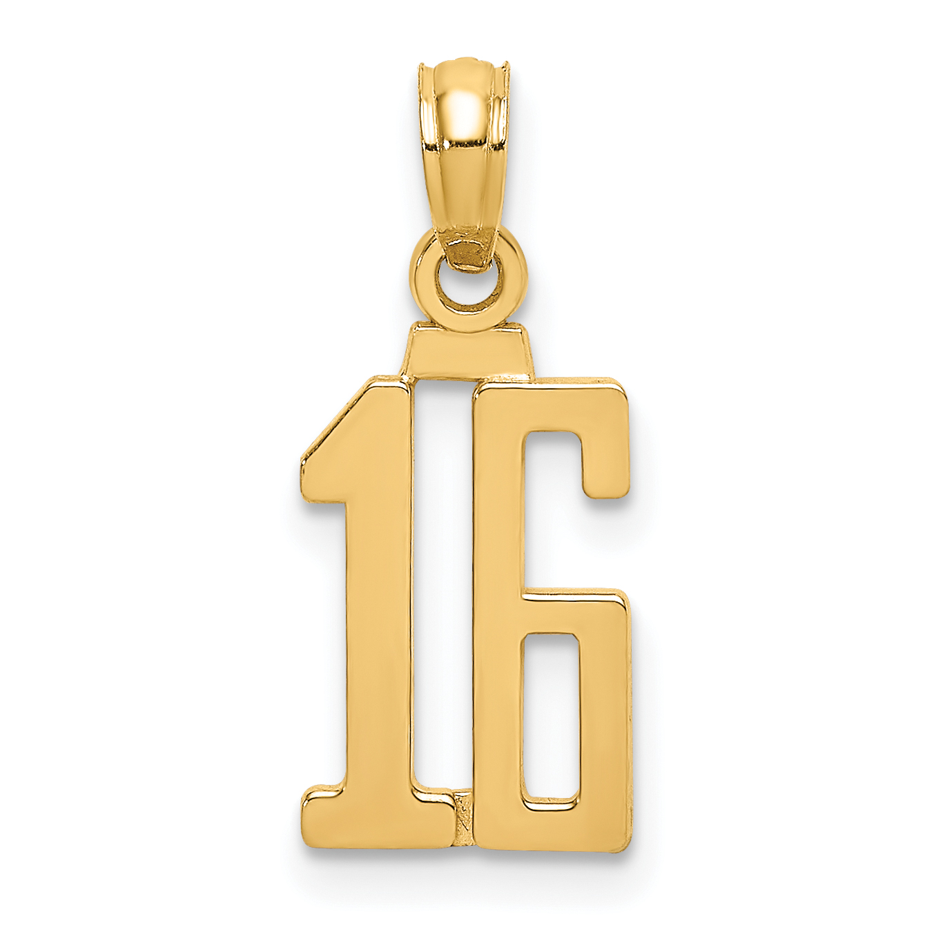 14k Polished Number 16 Pendant (NU16)