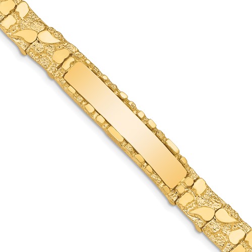 14K Yellow Gold Polished Solid 10.0mm Nugget 38x 10mm Plate ID Bracelet, 7"