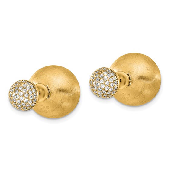 Sterling Silver Gold-Tone Satin CZ Double Sided Ball Earrings