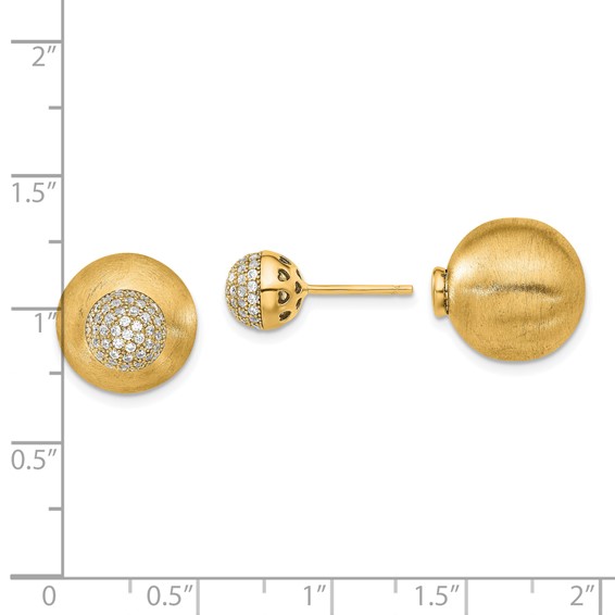 Sterling Silver Gold-Tone Satin CZ Double Sided Ball Earrings