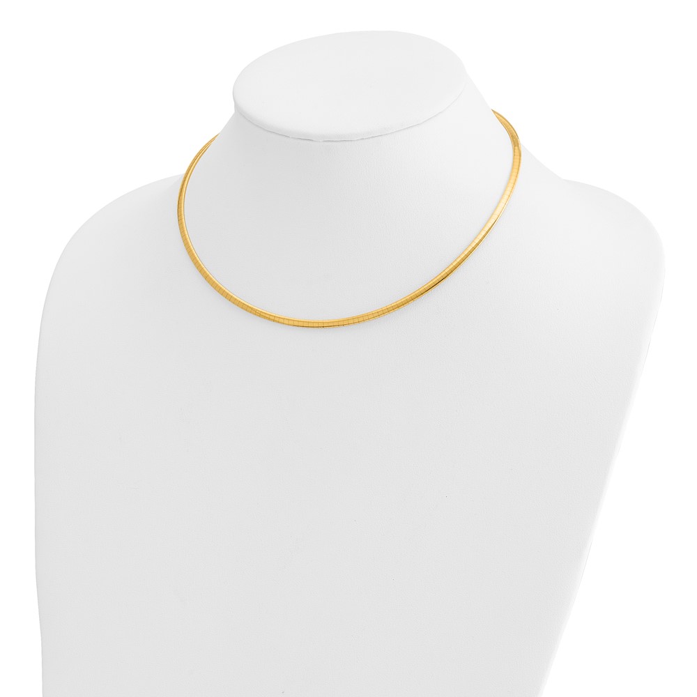 14k Polished 3mm Standard Weight 16 inch Domed Omega Necklace (OD3-16)