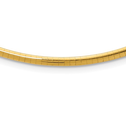 14K Yellow Gold Polished 3mm Standard Weight Domed Omega Necklace, 16"