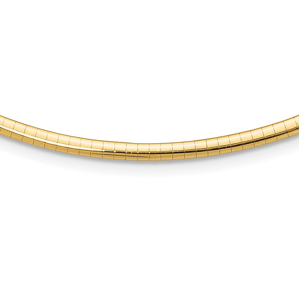 14k Polished 3mm Standard Weight 18 inch Domed Omega Necklace (OD3-18)
