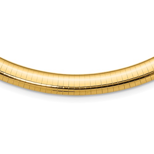 14K Yellow Gold Polished 8mm Standard Weight Domed Omega Necklace, 16"