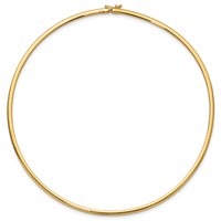14K Yellow Gold Polished 3mm Lightweight Domed Omega Necklace, 16" view 3