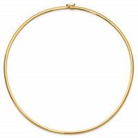14K Yellow Gold Polished 3mm Lightweight Domed Omega Necklace, 18" view 2