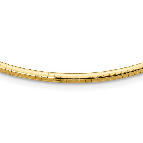 14K Yellow Gold Polished 3mm Lightweight Domed Omega Necklace, 18"