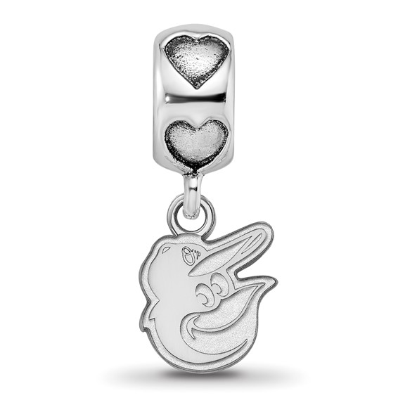 Sterling Silver Rh-plated LogoArt Baltimore Orioles Bird Head Heart Bead