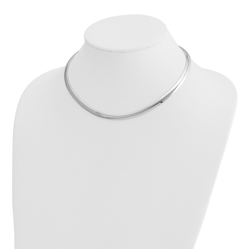 14k White Gold Polished 6mm Standard Weight 16 inch Domed Omega Necklace (OW6-16)