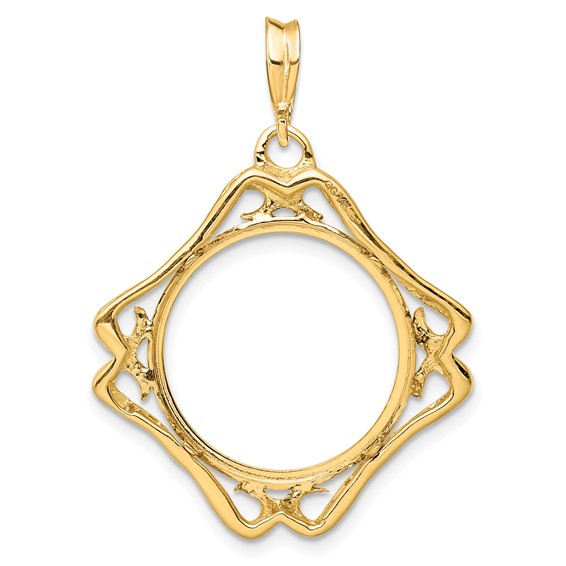 14ky Cushion Shape Scroll Prong Coin Bezel Pendant                  