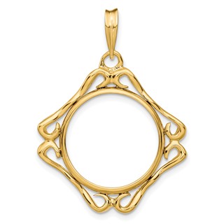 14ky Cushion Shape Scroll Prong Coin Bezel Pendant                  