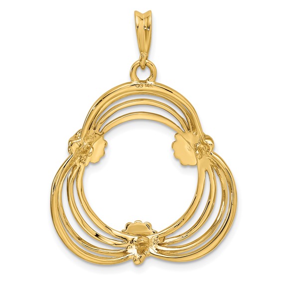 Wideband Distinguished Coin Jewelry 14k Polished Triple Wire 16.5mm Shell Prong Coin Bezel Pendant