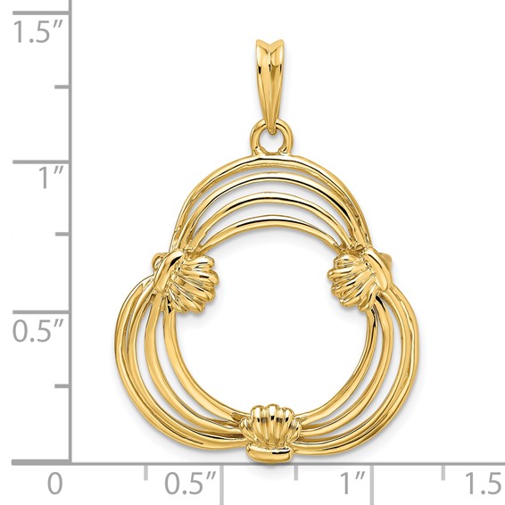 Wideband Distinguished Coin Jewelry 14k Polished Triple Wire 16.5mm Shell Prong Coin Bezel Pendant