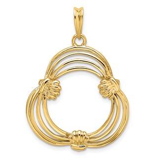 Wideband Distinguished Coin Jewelry 14k Polished Triple Wire 16.5mm Shell Prong Coin Bezel Pendant