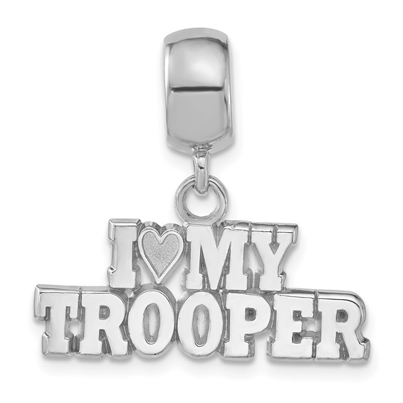 Sterling Silver Polished I Heart My Trooper Dangle Bead