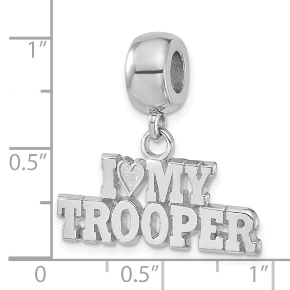 Sterling Silver Polished I Heart My Trooper Dangle Bead