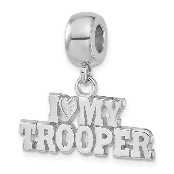 Sterling Silver Polished I Heart My Trooper Dangle Bead
