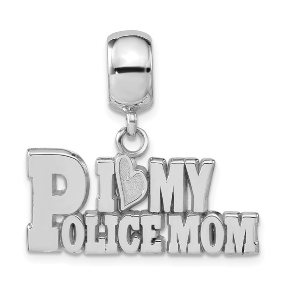 Sterling Silver I Heart My Police Mom Polished Dangle Bead
