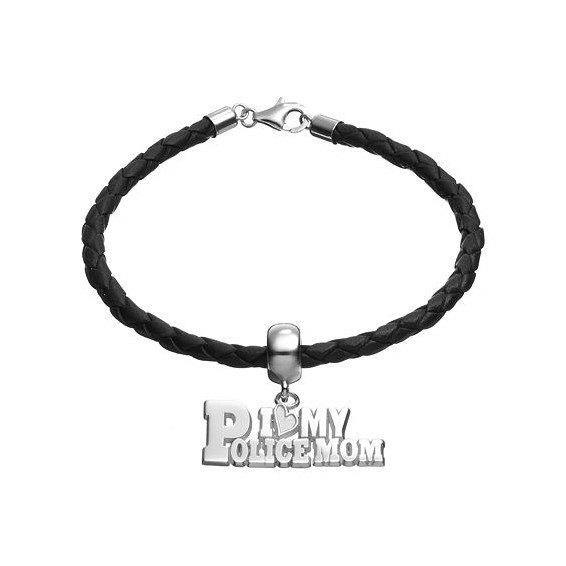 SS I LOVE MY POLICE MOM .5" x 1" BEAD BAIL AND BRACELET