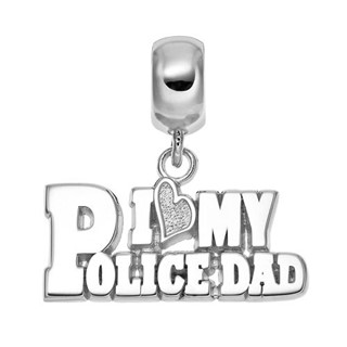 SS I LOVE MY POLICE DAD .5" x 1" EUROPEAN STYLE BEAD BAIL