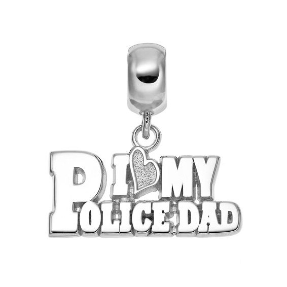 SS I LOVE MY POLICE DAD .5" x 1" EUROPEAN STYLE BEAD BAIL