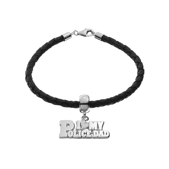 SS I LOVE MY POLICE DAD .5" x 1" BEAD BAIL AND BRACELET