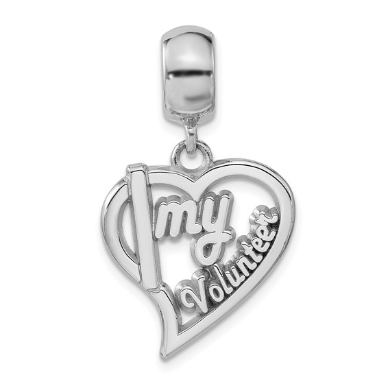 Sterling Silver Polished I Heart My Volunteer Dangle Bead