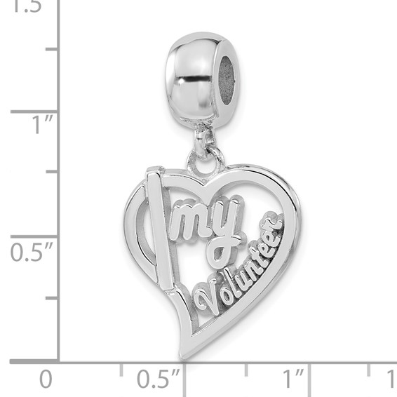 Sterling Silver Polished I Heart My Volunteer Dangle Bead