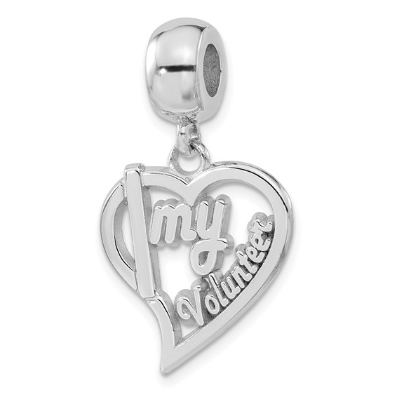 Sterling Silver Polished I Heart My Volunteer Dangle Bead