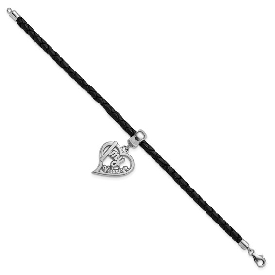 Sterling Silver I Heart My Volunteer Bead Black Leather Bracelet