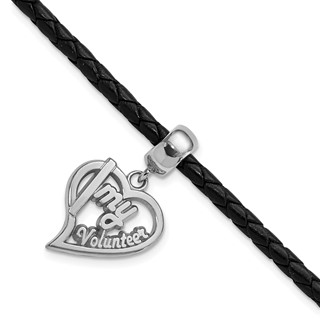 Sterling Silver I Heart My Volunteer Bead Black Leather Bracelet