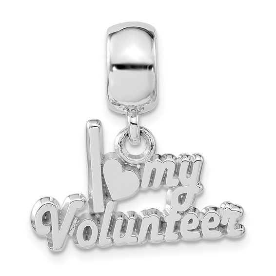 Sterling Silver Polished I Heart My Volunteer Dangle Bead