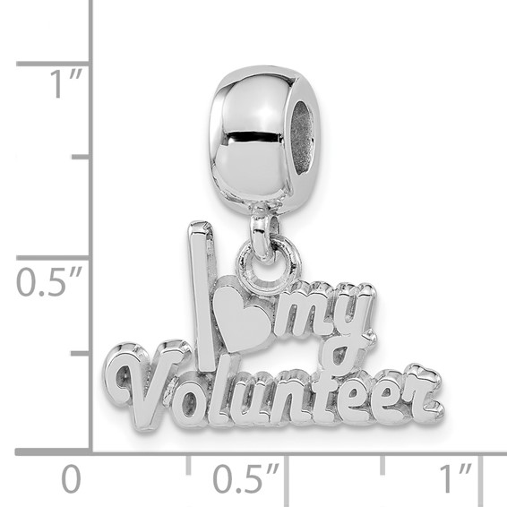 Sterling Silver Polished I Heart My Volunteer Dangle Bead