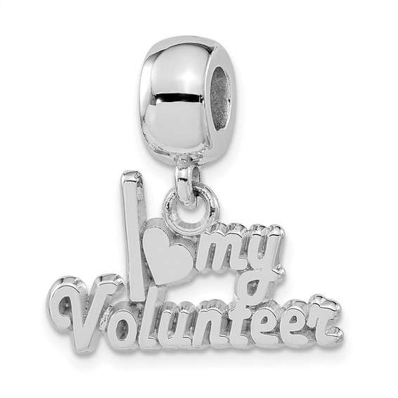 Sterling Silver Polished I Heart My Volunteer Dangle Bead