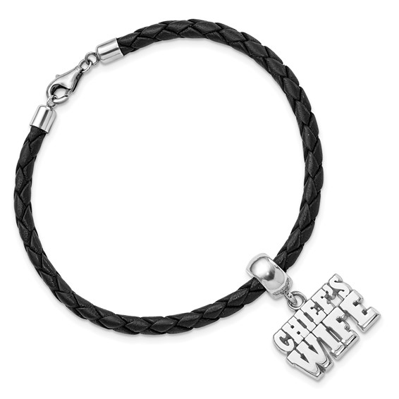 Sterling Silver Polished Chief's Wife Bead Leather Bracelet