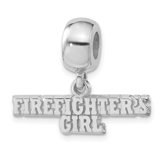 Sterling Silver Polished Firefighters Girl Dangle Bead