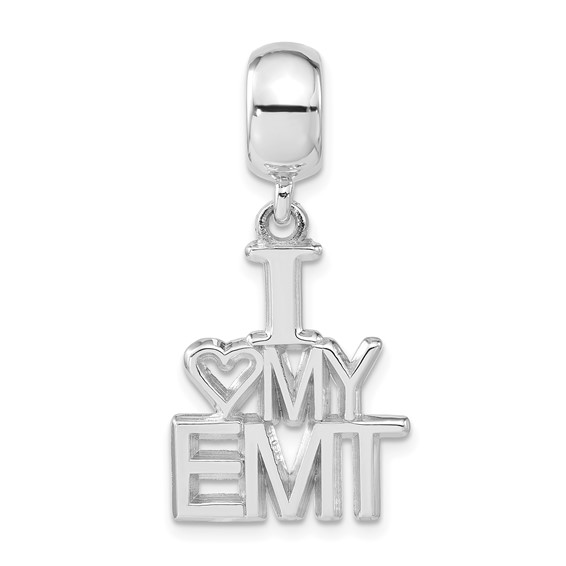 Sterling Silver Polished I Heart My EMT Dangle Bead