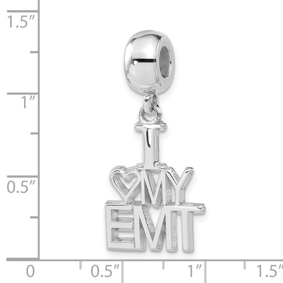 Sterling Silver Polished I Heart My EMT Dangle Bead