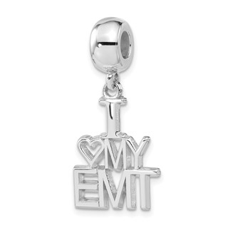 Sterling Silver Polished I Heart My EMT Dangle Bead